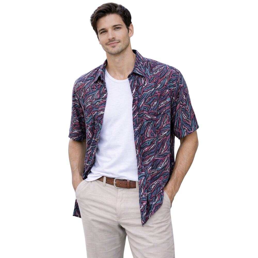 Windridge Men’s Abstract Print Rayon Button-Up Shirt Size S 1990s